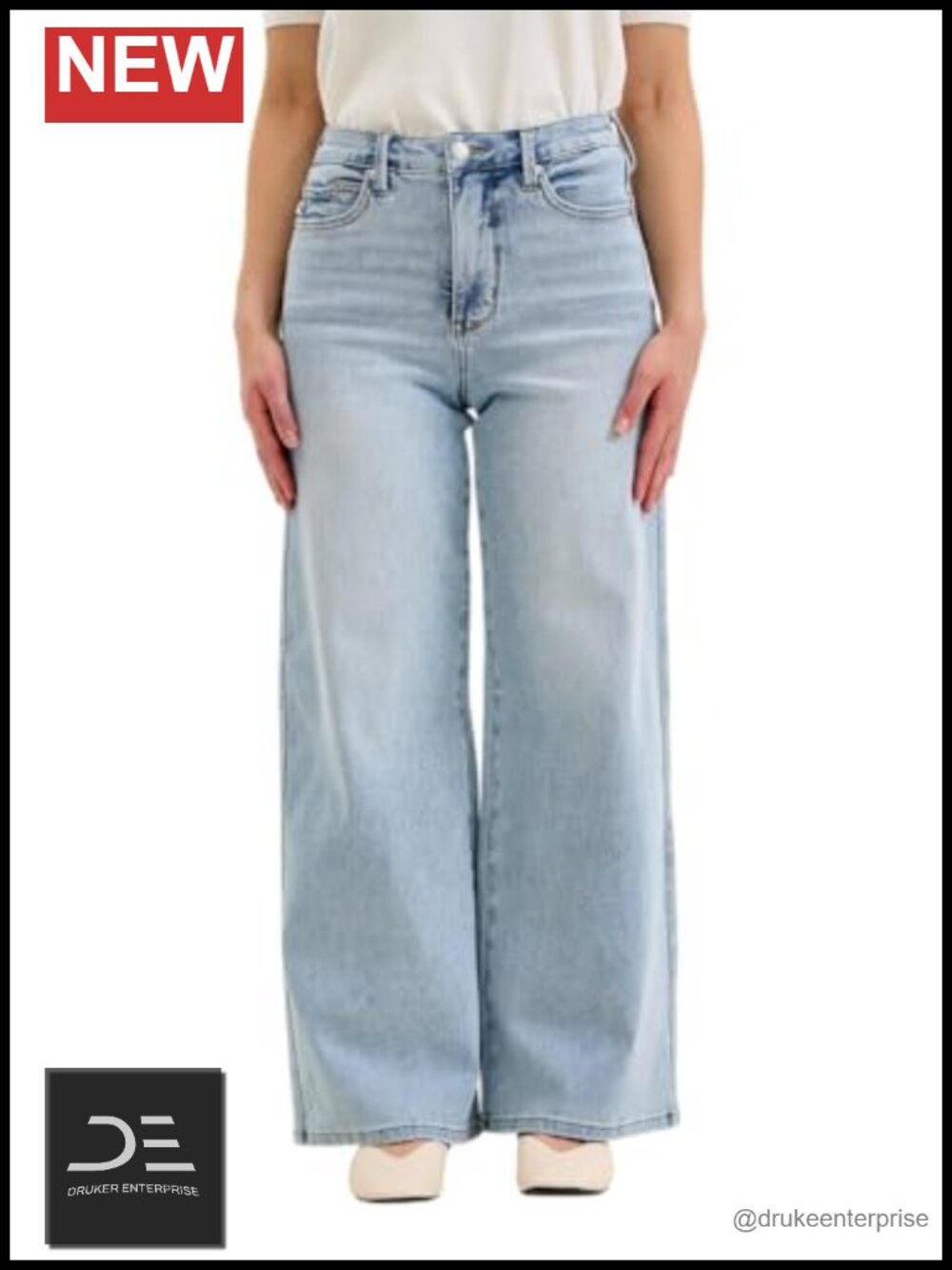 High Waisted Petite Tummy Control Retro Wide Leg Jeans with Coin Pocket